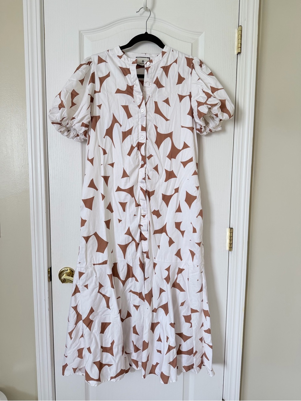 Tuckernuck Lewis Dress Medium Honey Petal Brown White Puff Sleeve
